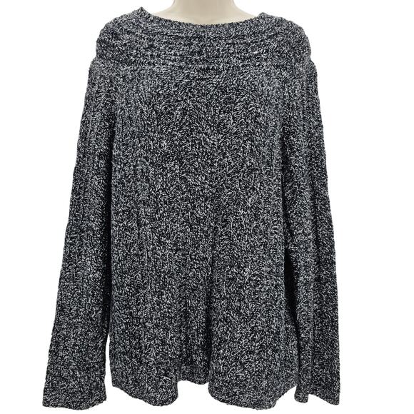 Liz Claiborne Woman size L Wool Blend Long sleeve Cable Knit Sweater Black White - Picture 1 of 8
